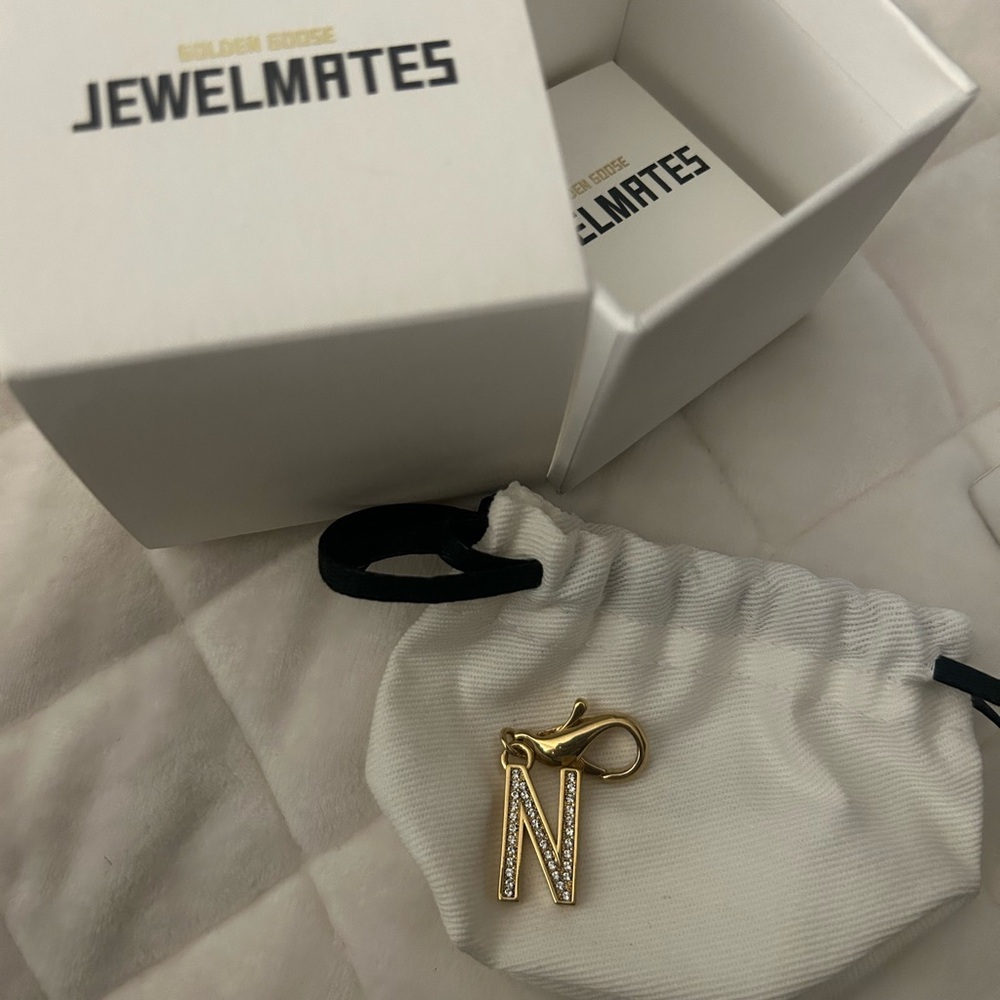 Golden Goose Gold Letter N Charm with Crystals